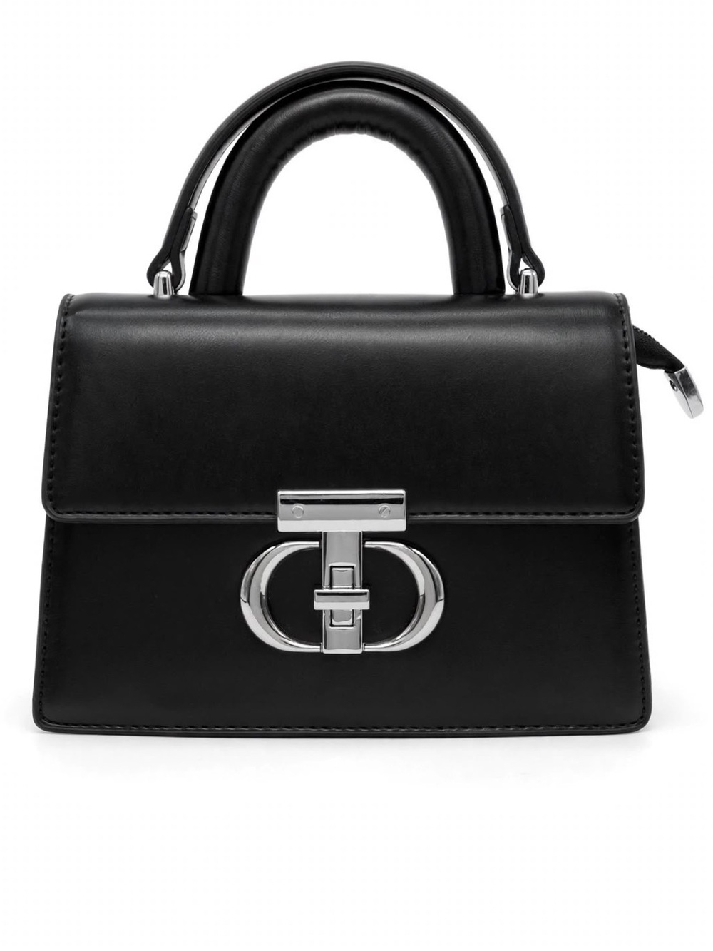 Black Mini Top Handle Bag | Silver CD Lock | Structured Satchel Crossbody Purse